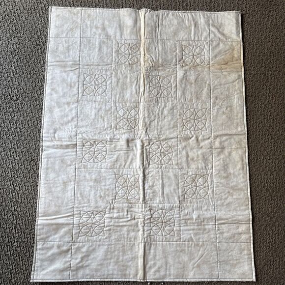 Baby Quilt Handmade Americana Folk Art Blue 33x43 Embroidered Cotton Lap Blanket - Picture 12 of 12